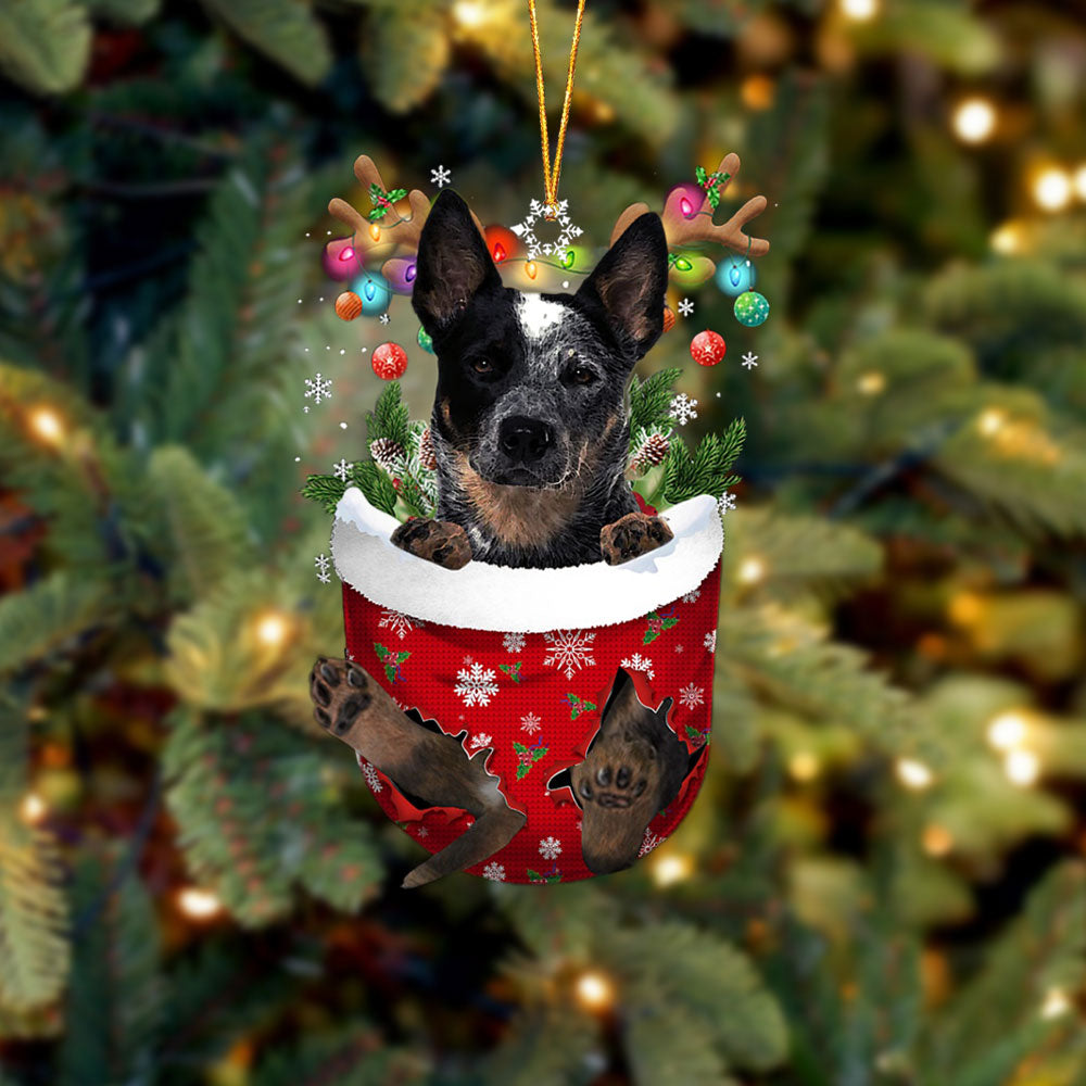 Blue Heeler In Snow Pocket Christmas Ornament Flat Acrylic Dog Ornament - Best gifts your whole family