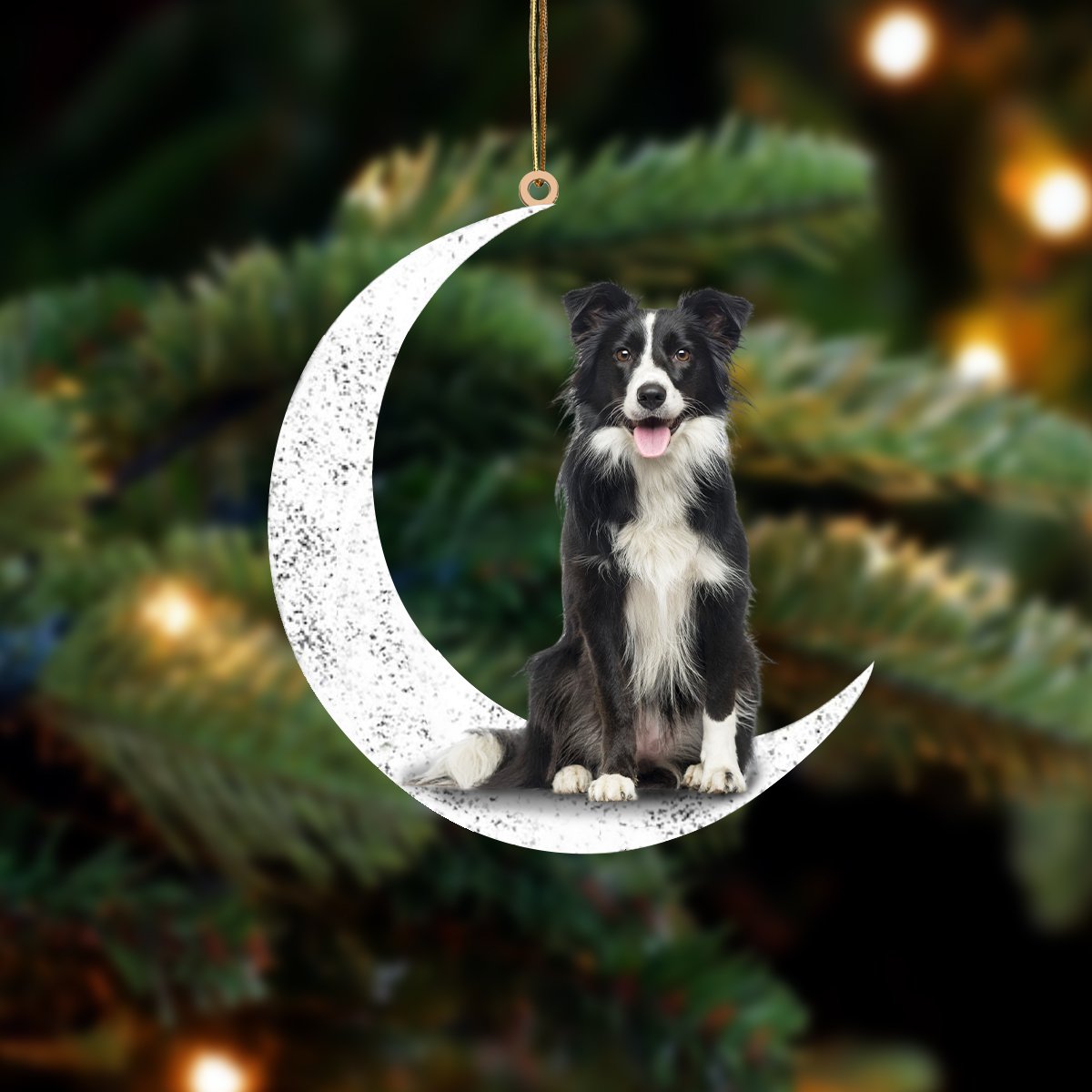 Border Collie 2-Sit On The Moon-Two Sided Ornament - Best gifts your whole family