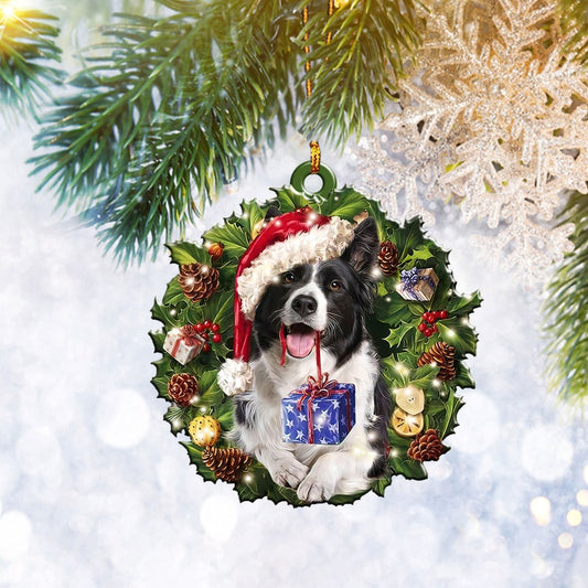 Border Collie Christmas Wreath Flat 2D Ornament, Dog Pet Lover Gift, Christmas Tree Ornament, Home Decor - Best gifts your whole family
