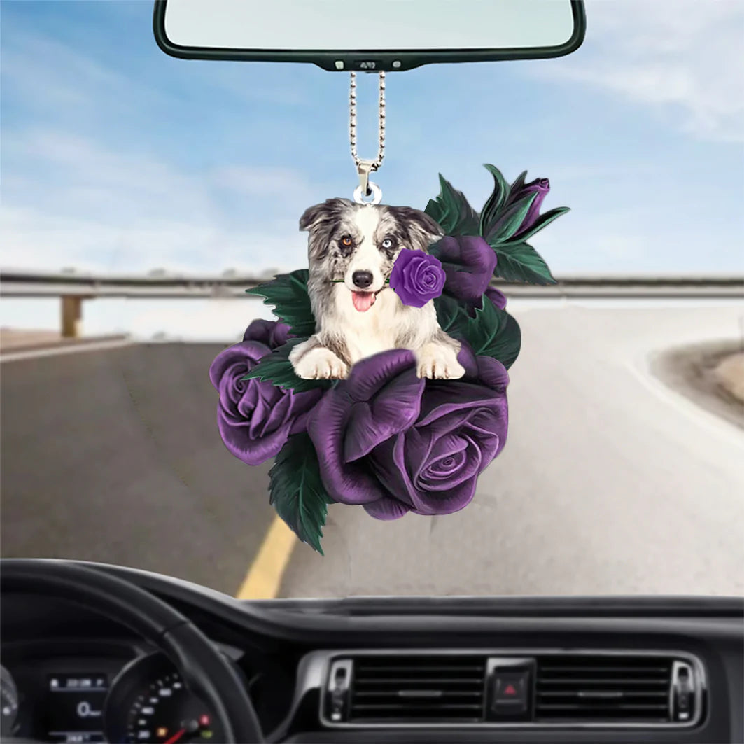 Border Collie In Purple Rose Car Hanging Ornament, Car Ornament For Dog Lovers - Best gifts your whole family