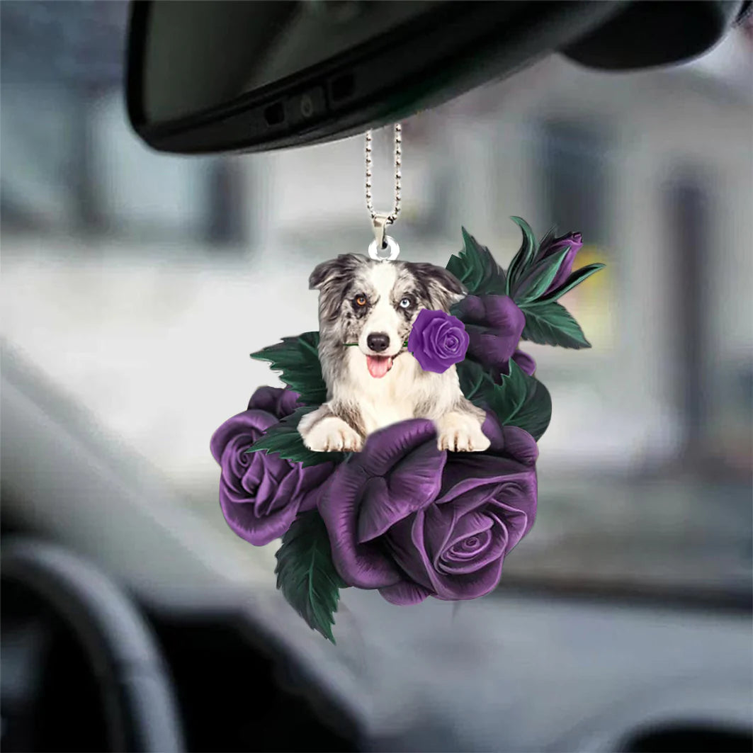 Border Collie In Purple Rose Car Hanging Ornament, Car Ornament For Dog Lovers - Best gifts your whole family