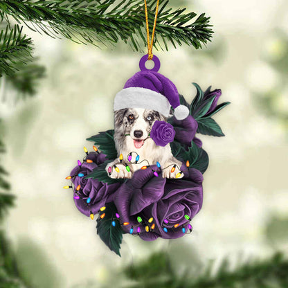 Border Collie In Purple Rose Christmas Ornament Dog Hanging Ornament For Christmas - Best gifts your whole family