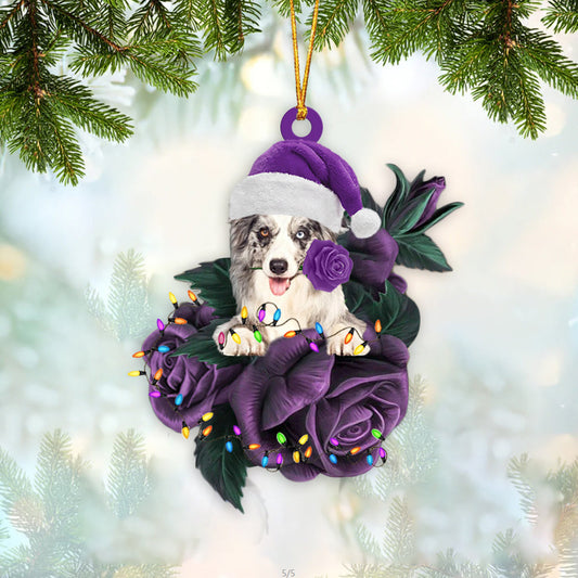 Border Collie In Purple Rose Christmas Ornament Dog Hanging Ornament For Christmas - Best gifts your whole family