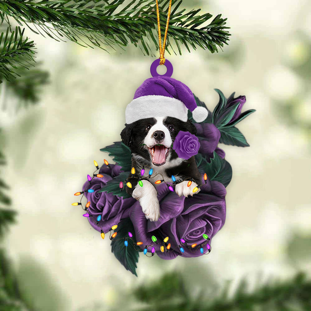 Border Collie In Purple Rose Christmas Ornament Dog Hanging Ornaments For Christmas - Best gifts your whole family