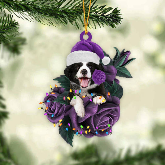 Border Collie In Purple Rose Christmas Ornament Dog Hanging Ornaments For Christmas - Best gifts your whole family