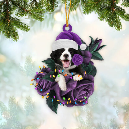 Border Collie In Purple Rose Christmas Ornament Dog Hanging Ornaments For Christmas - Best gifts your whole family