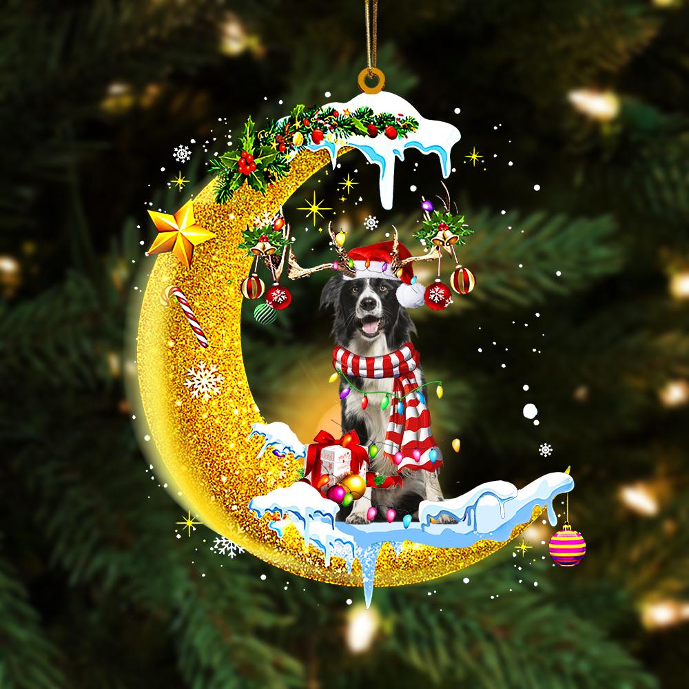 Border Collie On The Moon Merry Christmas Hanging Ornament Dog Ornament, Car Ornament, Christmas Ornament - Best gifts your whole family