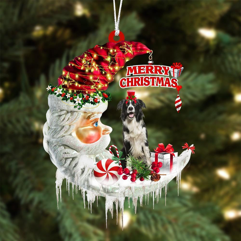 Border Collie On The Moon Merry Christmas Hanging Ornament - Best gifts your whole family