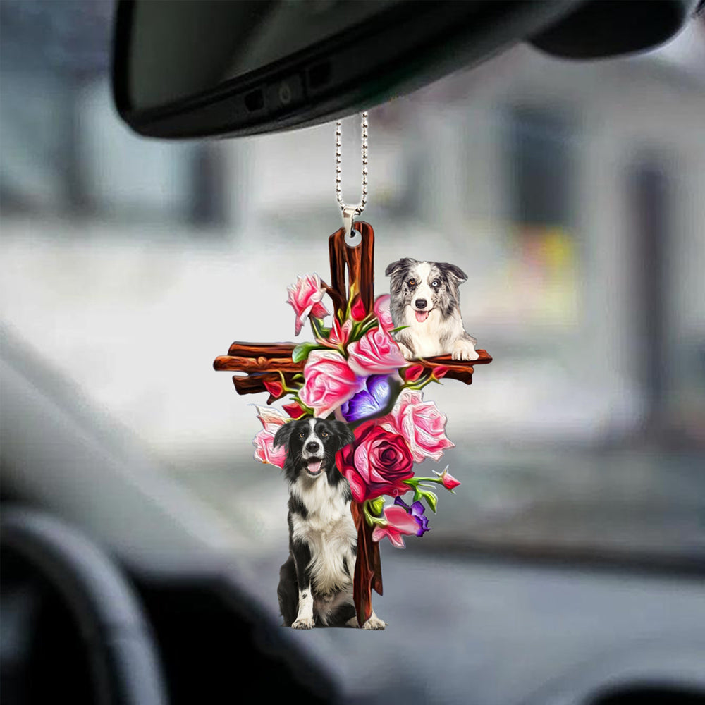 Border Collie Roses And Jesus Car Hanging Ornament Dog Ornaments For Auto Ornament Gift Godmerc - Best gifts your whole family
