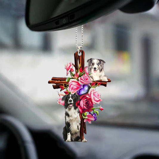 Border Collie Roses And Jesus Car Hanging Ornament Dog Ornaments For Auto Ornament Gift Godmerc - Best gifts your whole family