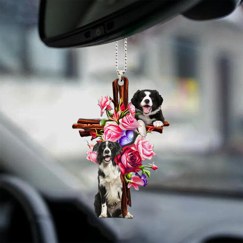Border Collies Roses And Jesus Car Hanging Ornament Dog Ornaments For Auto Car Godmerc - Best gifts your whole family