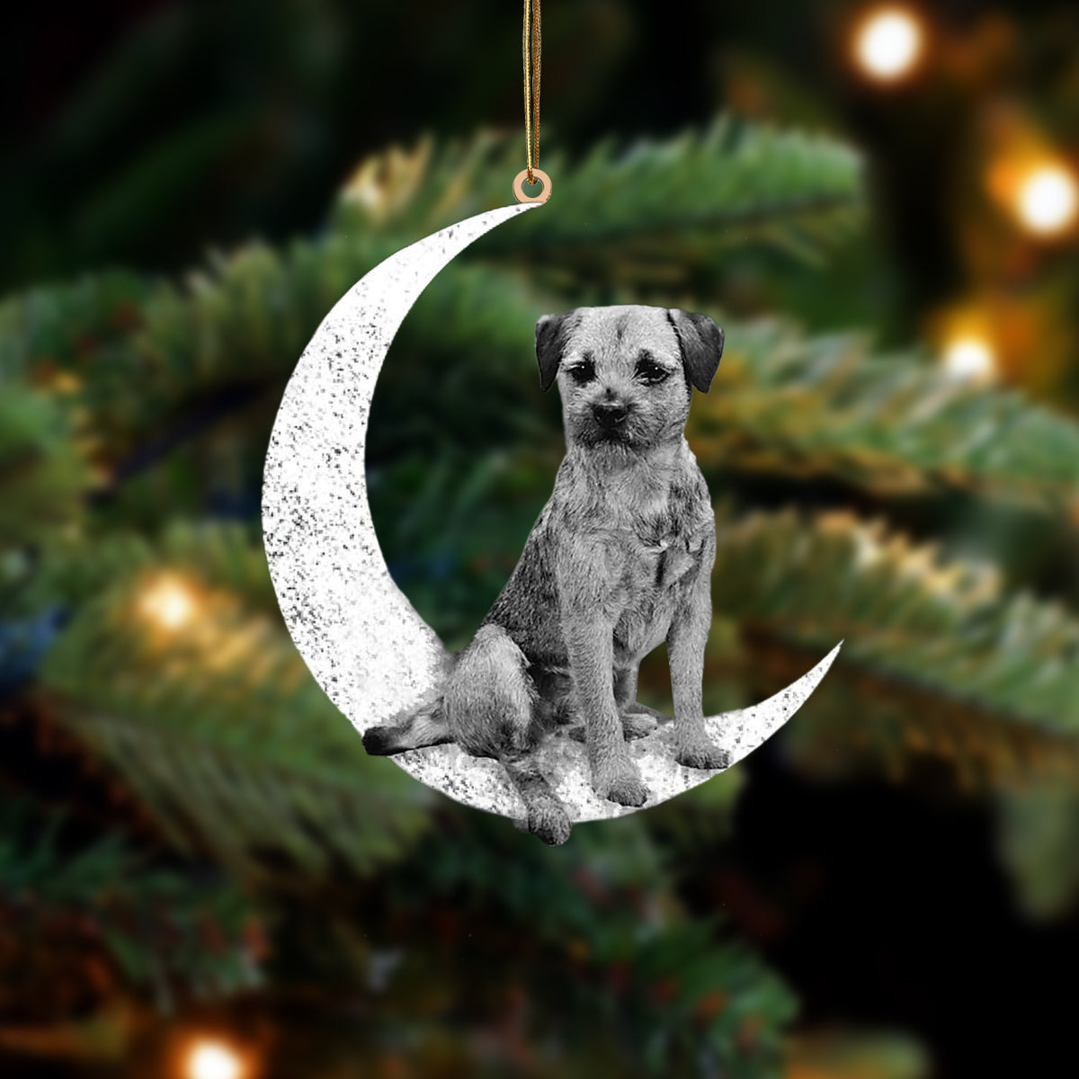 Border Terrier Sit On The Moon Two Sided Ornament Dog Hanging Christmas Ornament - Best gifts your whole family