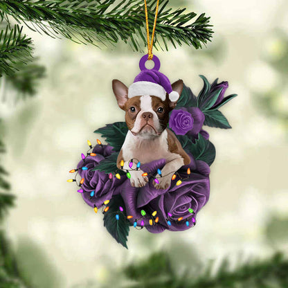 Boston Terrier In Purple Rose Christmas Ornament Dog Hanging Ornament For Christmas - Best gifts your whole family