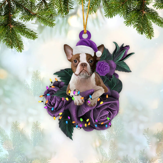 Boston Terrier In Purple Rose Christmas Ornament Dog Hanging Ornament For Christmas - Best gifts your whole family