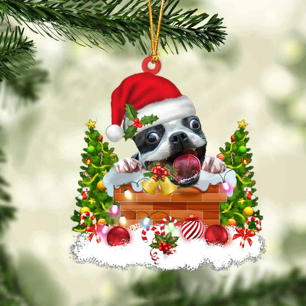 Boston Terrier In The Chimney Hanging Ornament Dog Christmas Ornament - Best gifts your whole family