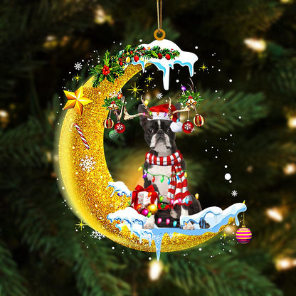 Boston Terrier On The Moon Merry Christmas Hanging Ornament Dog Ornament, Car Ornament, Christmas Ornament - Best gifts your whole family