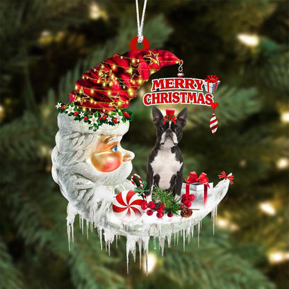 Boston Terrier On The Moon Merry Christmas Hanging Ornament - Best gifts your whole family