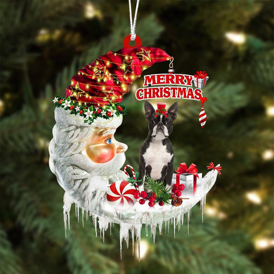 Boston Terrier On The Moon Merry Christmas Hanging Ornament - Best gifts your whole family