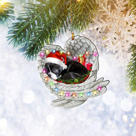 Boston Terrier Sleeping Angel Wing Christmas Ornament, Dog Lover Christmas Tree Ornament, Home Decor Plastic Ornament - Best gifts your whole family