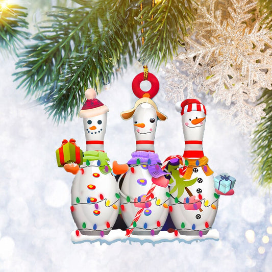 Bowling With String Lights Flat 2D Ornament, Sports Christmas Gifts, Christmas Tree Ornament, Home Decor - Best gifts your whole family