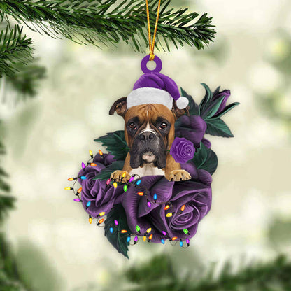 Boxer In Purple Rose Christmas Ornament Dog Hanging Ornament For Christmas - Best gifts your whole family