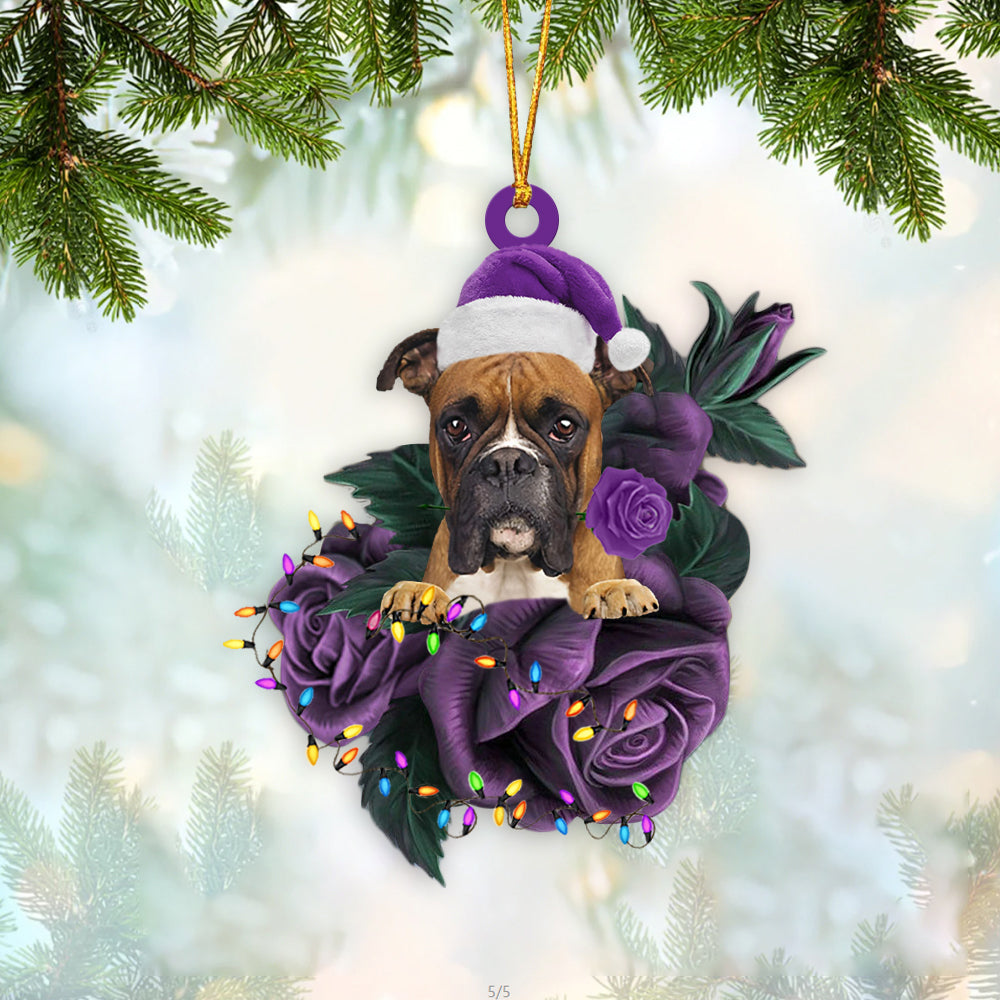 Boxer In Purple Rose Christmas Ornament Dog Hanging Ornament For Christmas - Best gifts your whole family