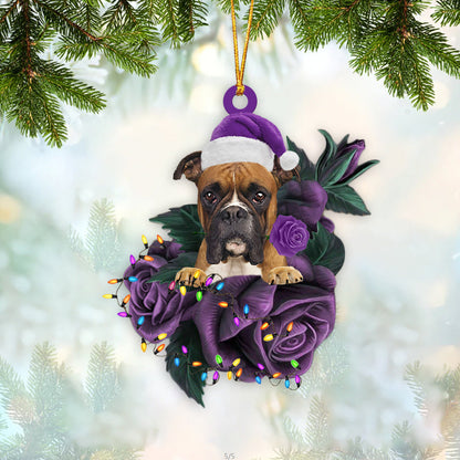 Boxer In Purple Rose Christmas Ornament Dog Hanging Ornament For Christmas - Best gifts your whole family