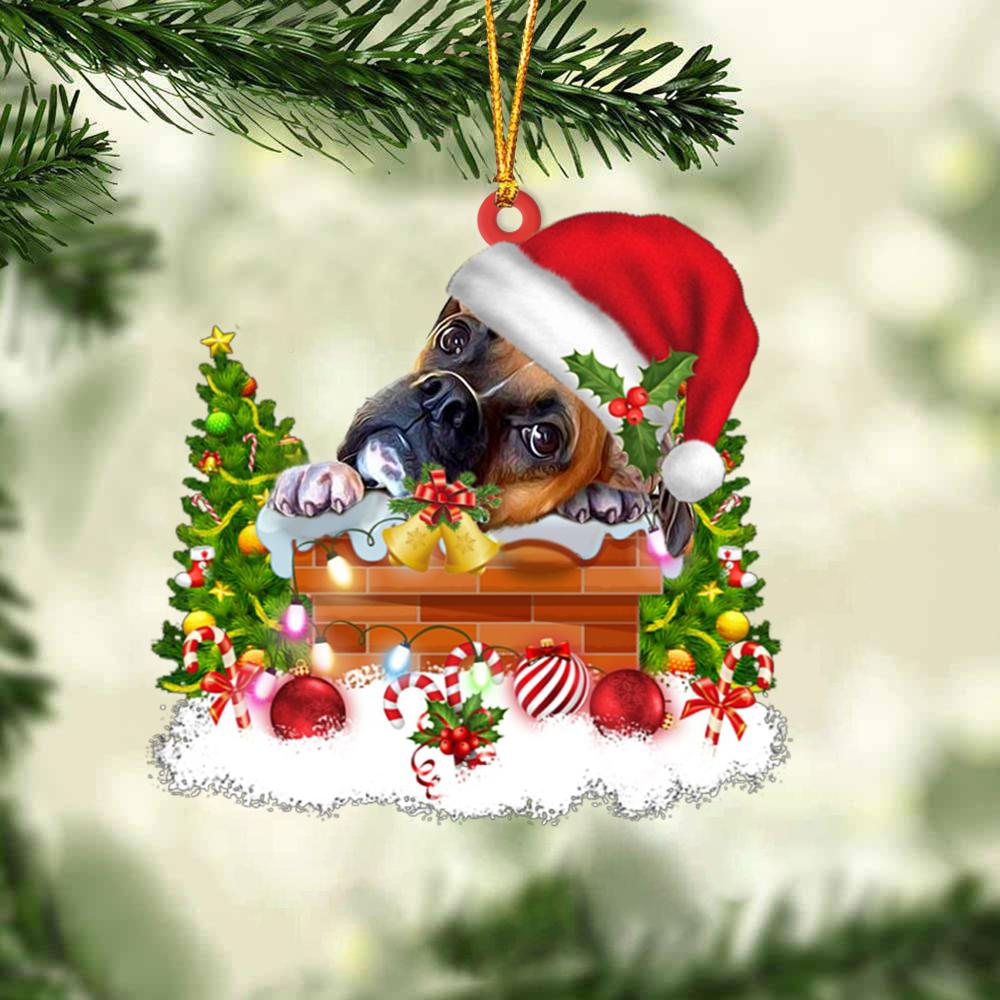 Boxer In The Chimney Hanging Ornament Dog Christmas Ornament - Best gifts your whole family