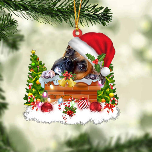 Boxer In The Chimney Hanging Ornament Dog Christmas Ornament - Best gifts your whole family