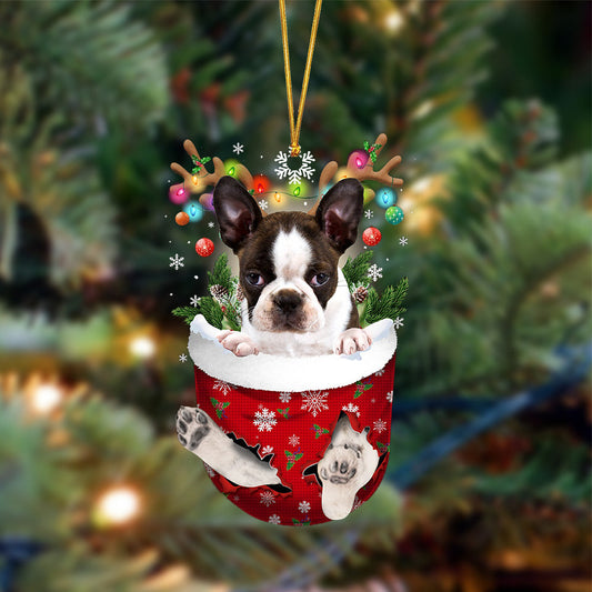 Brindle Boston Terrier-In Christmas Pocket Two Sides Ornament, Christmas Dog Hanging Ornament - Best gifts your whole family