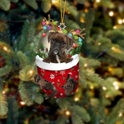 BRINDLE Boxer In Snow Pocket Christmas Ornament Flat Acrylic Dog Ornament - Best gifts your whole family