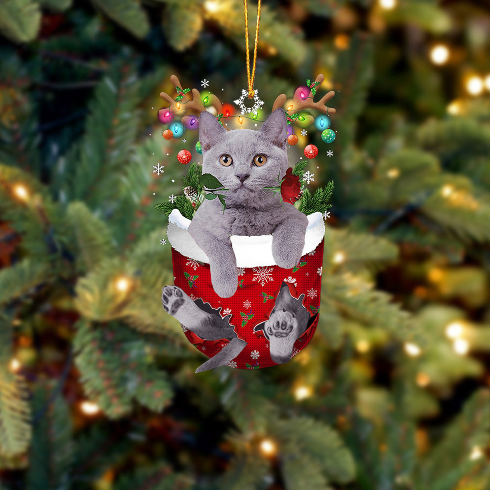 British Shorthair Cat In Snow Pocket Christmas Ornament - Best gifts your whole family