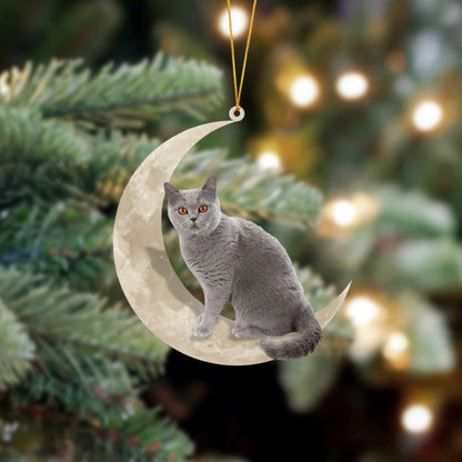 British Shorthair Cat Sits On The Moon Hanging Ornament Dog Ornament, Car Ornament, Christmas Ornament - Best gifts your whole family