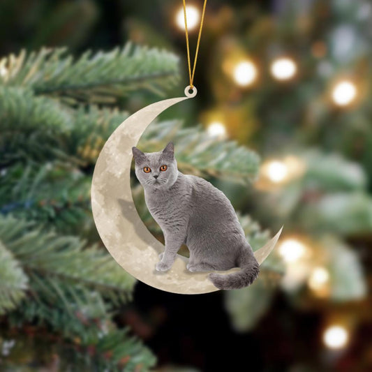 British Shorthair Cat Sits On The Moon Hanging Ornament Dog Ornament, Car Ornament, Christmas Ornament - Best gifts your whole family