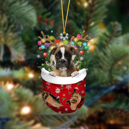 Brown Boxer-In Christmas Pocket Two Sides Ornament, Christmas Dog Hanging Ornament - Best gifts your whole family