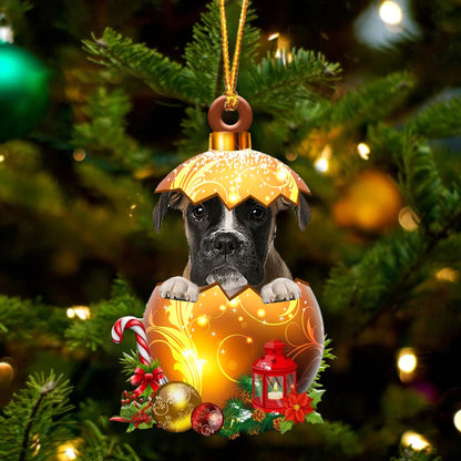 BROWN Boxer In Golden Egg Christmas Ornament - Best gifts your whole family