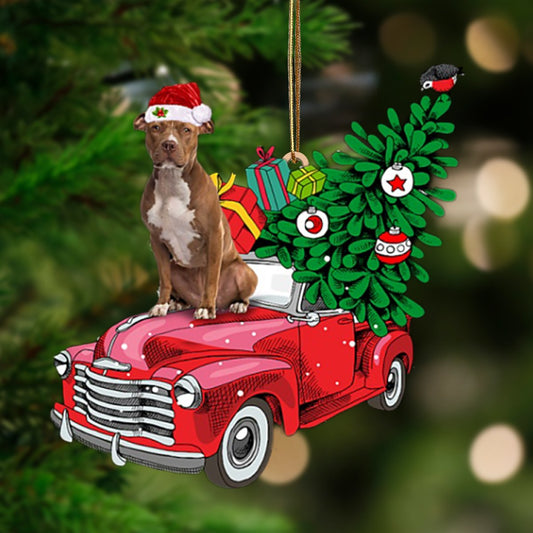 Brown Pitbull-Pine Truck Hanging Ornament - Best gifts your whole family