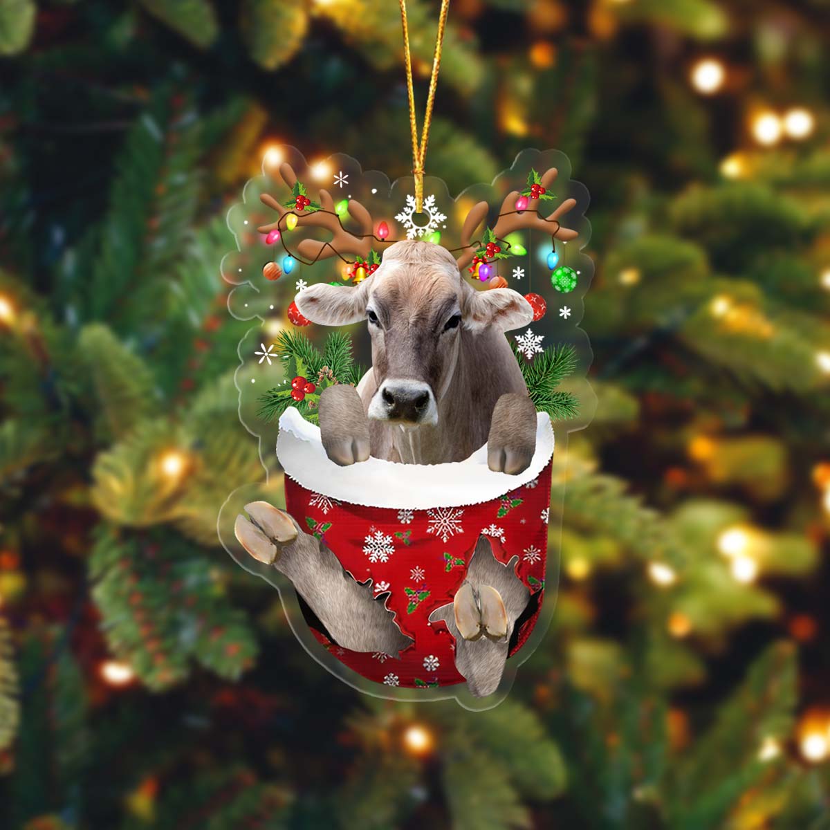 Brown Swiss In Pocket Acrylic Ornament, Farm Christmas Ornament - Best gifts your whole family