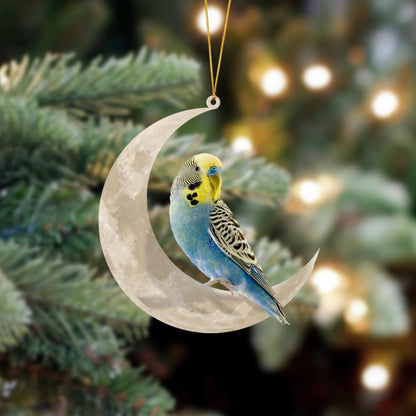 Budgie Bird Sits On The Moon Hanging Ornament, Animal Christmas Ornaments - Best gifts your whole family