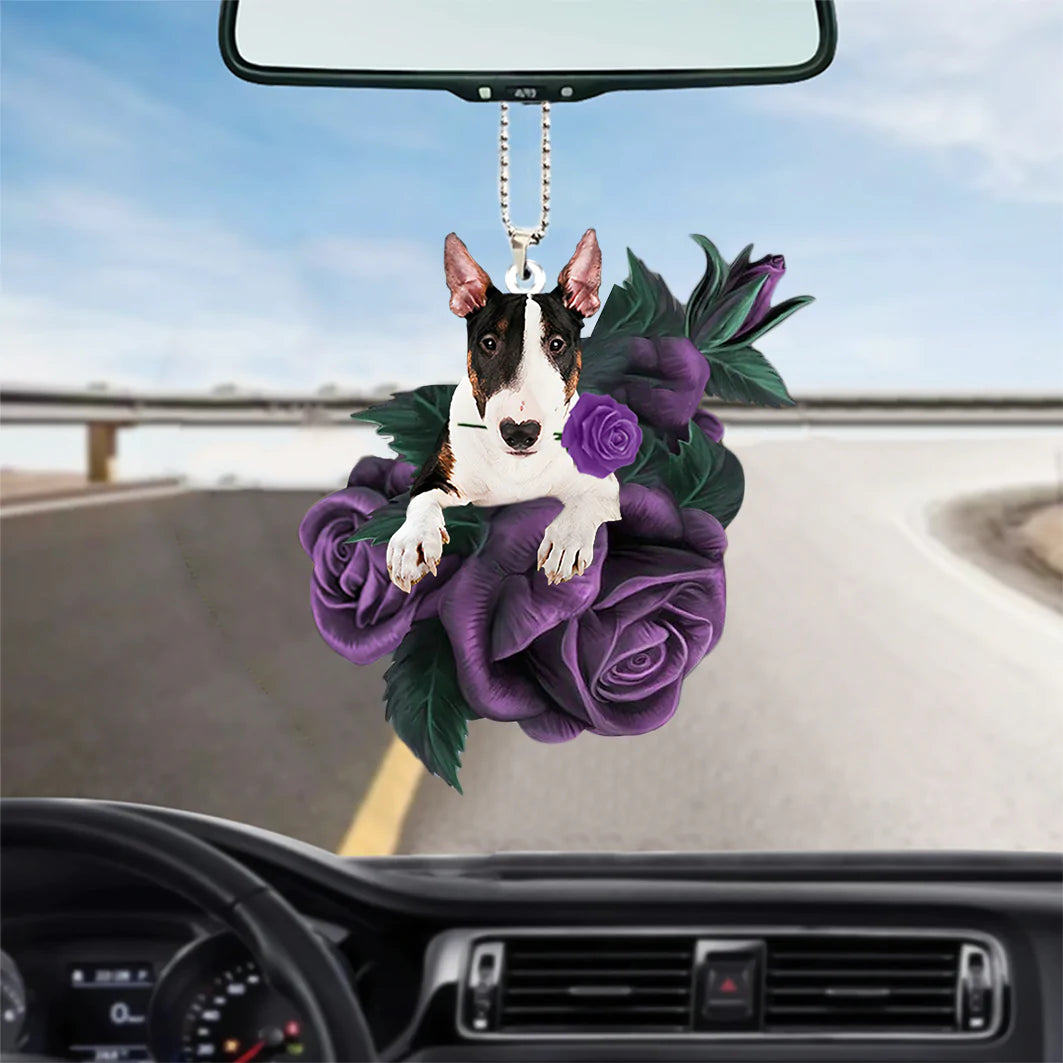 Bull Terrier In Purple Rose Car Hanging Ornament - Best gifts your whole family