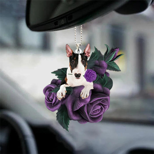 Bull Terrier In Purple Rose Car Hanging Ornament - Best gifts your whole family