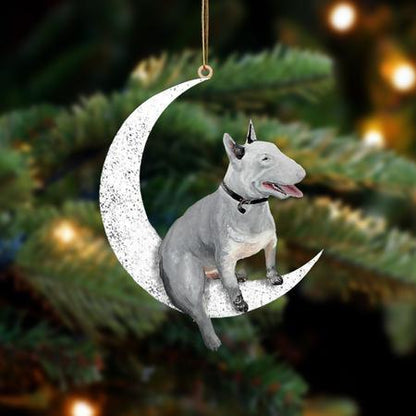 Bull Terrier-Sit On The Moon-Two Sided Ornament - Best gifts your whole family