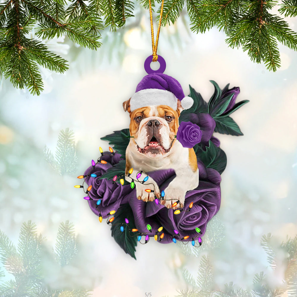 Bulldog In Purple Rose Christmas Ornament Dog Hanging Ornament For Christmas - Best gifts your whole family
