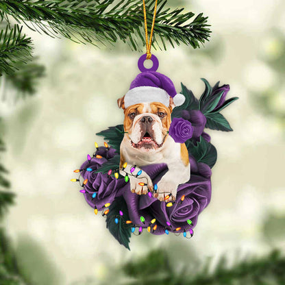 Bulldog In Purple Rose Christmas Ornament Dog Hanging Ornament For Christmas - Best gifts your whole family