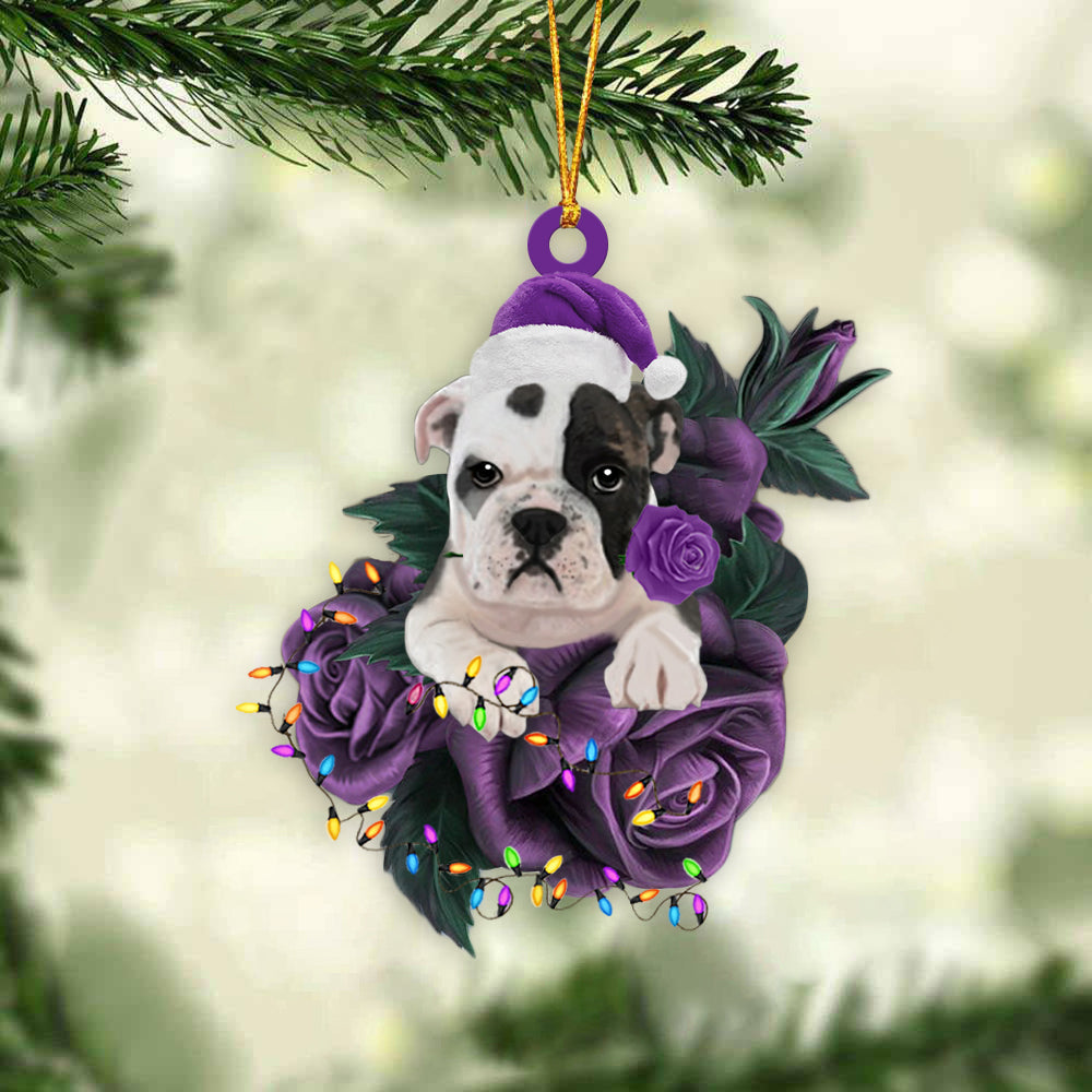 Bulldog In Purple Rose Christmas Ornaments Dog Hanging Ornament For Christmas - Best gifts your whole family