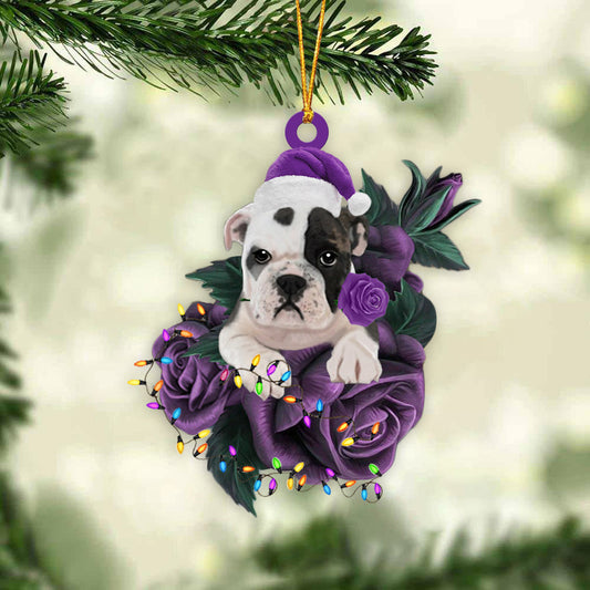 Bulldog In Purple Rose Christmas Ornaments Dog Hanging Ornament For Christmas - Best gifts your whole family