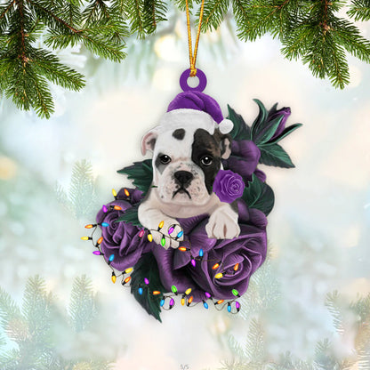 Bulldog In Purple Rose Christmas Ornaments Dog Hanging Ornament For Christmas - Best gifts your whole family