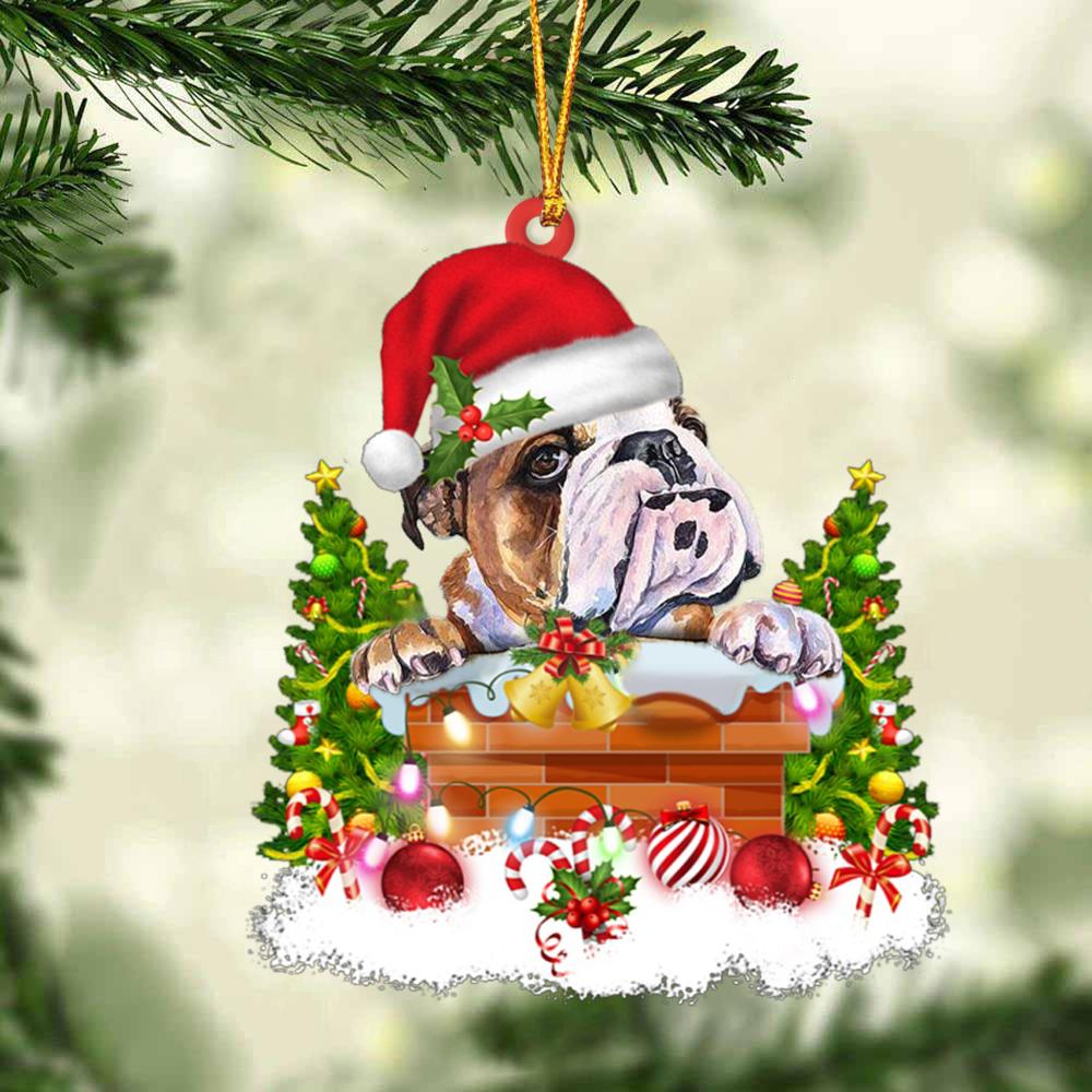 Bulldog In The Chimney Hanging Ornament Dog Christmas Ornament - Best gifts your whole family