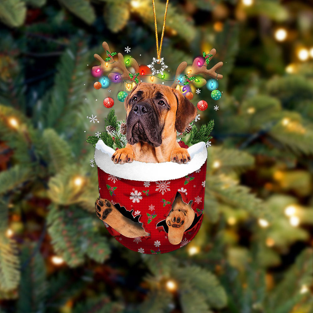 Bullmastiff 2 In Snow Pocket Christmas Ornament Flat Acrylic Dog Ornament - Best gifts your whole family
