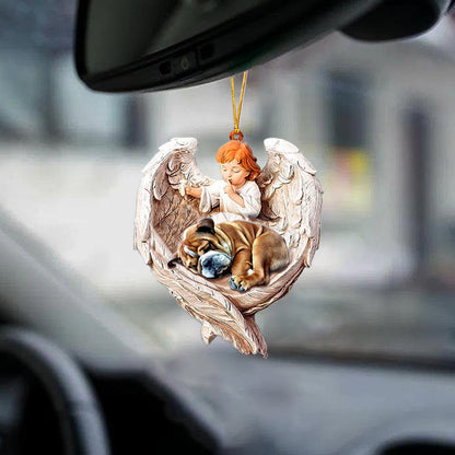 Car Hanging Ornament Bulldog Sleeping Protected By Angel - Best gifts your whole family